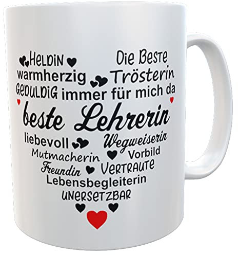 Abschiedsgeschenk, Lehrerin & Lehrer Tasse, Kaffeebecher Schule mit Spruch beste Lehrerin mit Herz
