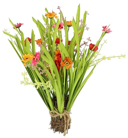 Flair Flower Künstlicher Grasbusch mit Margeriten Kunstblumen Grasbund Gerbera Kunstgras Büschel Bündel Stehgras Blüten Gras Deko Kunstpflanze Grasbündel Grünpflanze Pflanze Ziergras Gräser Sträucher