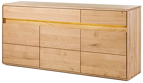 MASSIVMOEBEL24.DE | Cardiff Sideboard aus Massivholz inkl. LED-Beleuchtung #130 | Wildeichenholz - Natur, geölt | mit 2 Schubladen | 183,5 x 43,5 x 86 cm | Kommode TV-Sideboard
