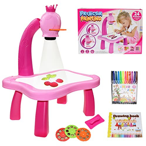 DIRUQSD Tableau à dessin pour enfants, jouets de projection et de dessin pour enfants, table de projection de dessin, table de table, kit de peinture intelligent, mini projecteur de trace, jouet