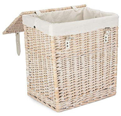 Red Hamper H188W/1 Wicker Small Boutique White Wash Storage Laundry Hamper With Lining