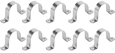 50mm Pipe Clamps, Stainless Steel 304 Tube Strap Clips, 2 Hole U Style Pipe Holder Hose Brackets, 10 Pcs