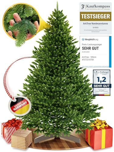 Albero di Natale artificiale [100% stampato a iniezione] - Nordman realistico con cima robusta | christmas tree di prima qualità con supporto in legno certificato FSC (210 cm, Senza illuminazione)