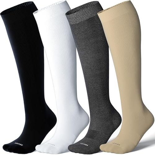 LEVSOX Chaussettes de compression en bambou pour homme et femme 20-30 mmHg - Chaussettes de soutien mignonnes pour infirmières, femmes enceintes, voyages, 4 paires - Mix2, XL