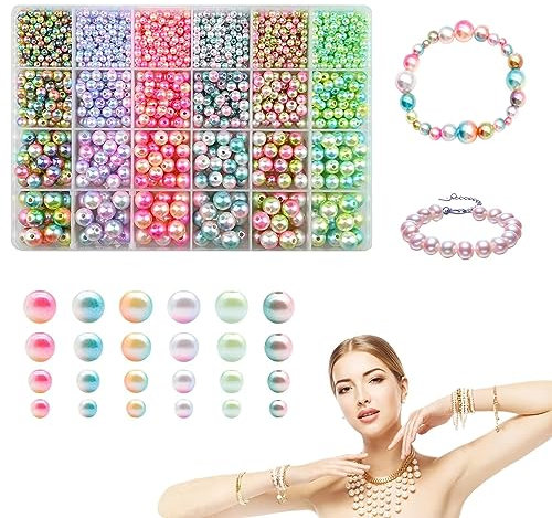 KAYEF Perles de verre colorées Perles de bricolage Jeu de perles enfilées Perles de verre mélangées Convient pour les bracelets, les colliers et la fabrication de bijoux Perles de verre pour bijoux