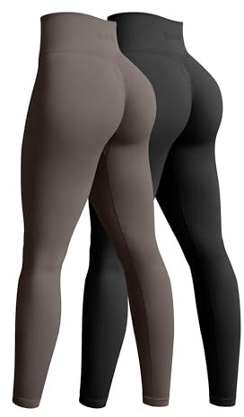 OQQ 2-teilige Yoga Leggings für Damen Nahtlos Workout Hohe Taille Po-Lifting Athletische Leggings Schwarz Teeblätter
