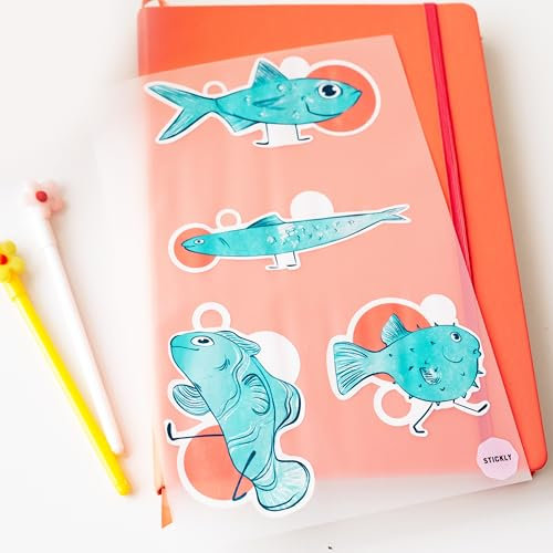 Stickly Bügelbilder Fisch Set, DIN A4 für Textilien zum Aufbügeln auf T-Shirts, Hoodies, Jeans | Patches für Erwachsene, Kinder | Bügelflicken Tiere Fische