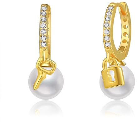 HUKKUN Lock and Key Earrings Sterling Silver Padlock Key Huggie Hoop Earrings Key and Lock Jewellery Gifts for Women