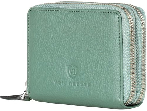 VON HEESEN Leder Geldbörse mit RFID-Blocker - Portemonnaie für Damen & Herren aus echtem Leder - Wallet mit Münzfach - Geldbeutel für Frauen und Männer in Türkis (Silver Pine)