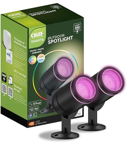 CALEX Smart Outdoor LED Bodenstrahler, 4W, RGB-Farben & kalt- bis warmweiß Licht, dimmbar, wasserdicht, WLAN + Bluetooth Gateway App- & Sprachsteuerung, 2er Pack
