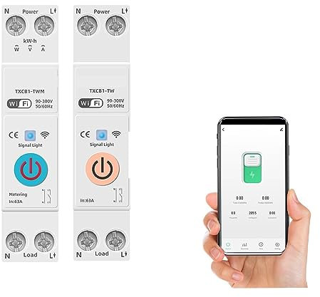 Disyuntor Inteligente, Interruptor inteligente 63A TUYA WIFI 1P disyuntor energía KWh medidor de potencia temporizador relé MCB Control remoto vida OperacióN Estable De Alta Seguridad ( Color : 20A ,