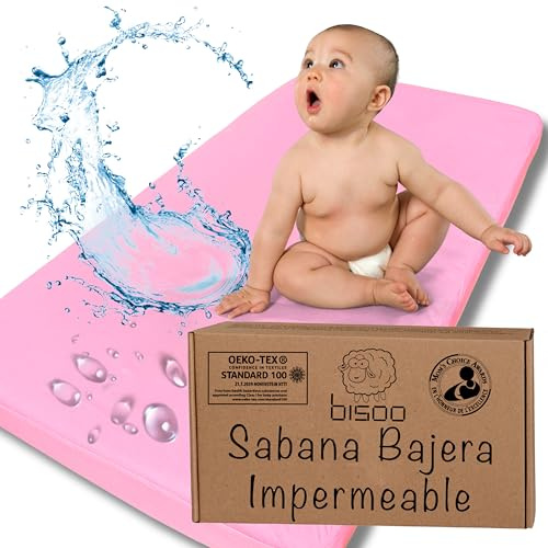 Bisoo Zauberlaken Spannbettlaken Wasserdicht 35x75 Rosa für Kinderwagen | Laken und Matratzenschoner in einem Stück, Ersparnis, Wasserdicht, Atmungsaktiv, Geräuschlos, Baumwoll-Jersey Oeko-Tex