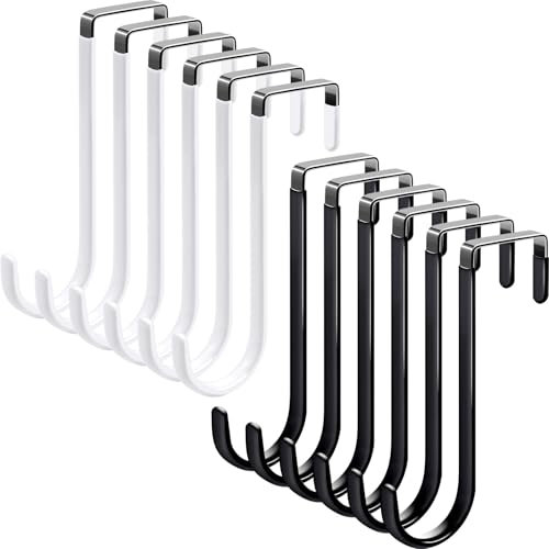OKAMMY 12 Pack Over The Door Hooks - Duty Door Hooks for Hanging Towels, Coats Bags Clothes Bathroom Kitchen, Over Door Hangers Hooks Suitable for Doors 0.7-1.4 Width (Black & White)