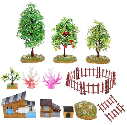 ifundom 4 Sets Hausbaum Modell Mini Obstbaum Mini Hundehütte Sandtisch Obstbaum Simulation Zaunmodell Mikroskopisches Bauernhaus Künstlicher Obstbaum Simulation Obstbaum
