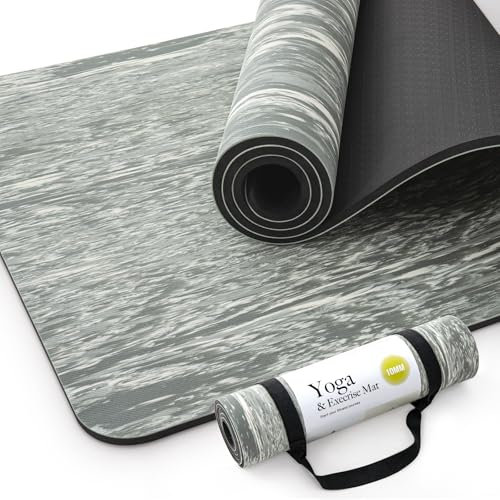 Marjar Rutschfest Yoga Matte, 2/5 Zoll (10MM), Gummi und TPE Dicker YogaMatte mit Riemen für Frauen Männer, Yogamatten, Sportmatte für Gymnastik Sport,Pilates und Home Workout,Grau