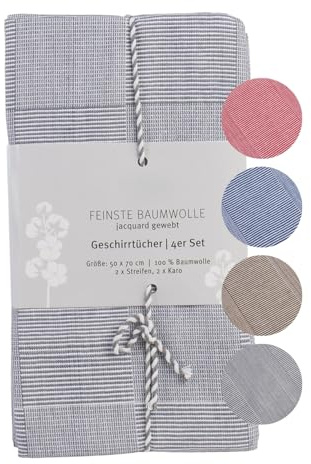 liebling 4er Pack Polier- und Geschirrtücher, Jacquard gewebt, 100% Baumwolle, robust und saugstark, schnelltrocknend, 50 x 70 cm, Farbe: Silber