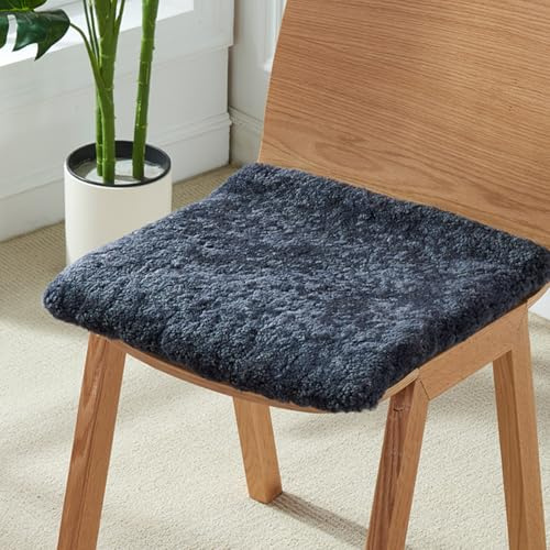 Schaffell Sitzkissen, Kurzes Lockenfell Sitzpolster Car Sitzbezug Sitzauflage rutschfeste Natürliche Wolle Teppiche Büro Stuhlkissen (Dark Grey,Square 50 * 50cm(19.6 * 19.6 inch))
