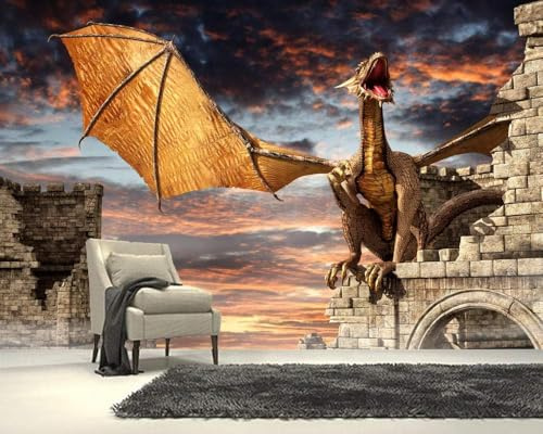 Tzxztt Sky Dinosaurs Brick Walls Modern 3D Wallpaper Embossed Silk Neutral Tones Material Ideal for Living Room Bedroom-300cm×210cm