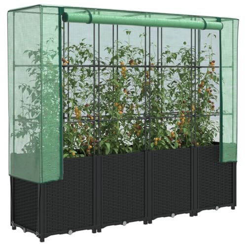 Hovothy Hochbeet mit Gewächshaus-Aufsatz Kräuterbeet Frühbeet für Garten Pflanzkasten mit Gewächshaus Blumenbeet Pflanzenbeet Anzuchtbeet Gartenbeet Gemüsebeet Wetterfest Schwarz 160x40x153 cm PP