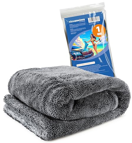 Kemes Mikrofasertücher Auto XXL Ultra saugstark mit 1400 GSM Heavyweight Grau 40x40cm Premium Microfaser Trockentuch Kratzfrei | 5-Fach Saugstark Poliertuch für Autopflege und Motorrad