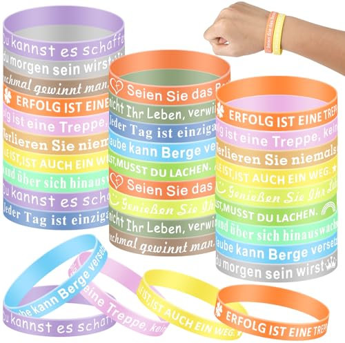Sprifityy 28 Stück Motivationsarmbänder auf Deutsch,20.2 cm Inspirerende Zitate Silikonarmband,Inspirierende Geschenke mit positiven Sprüchen,Geeignet für Kinder,Jugendliche,Frauen,Männer