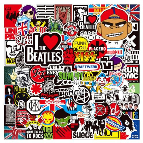 Lot de 100 Autocollants Rock Band Punk, Autocollants Rock Band Punk Classic Rock, Musique Sticker Bomb Pack, Autocollant Musique Vinyle Stickers Pour Ordinateur Portable, Bagages, Skateboard, Guitare
