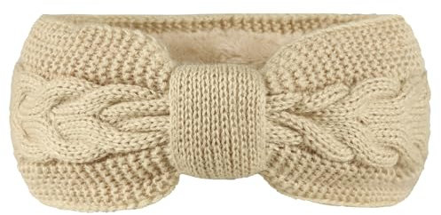 JK Home Winter Knitted Twist Knot Headband - Women Ear Warmer Chunky Crochet Braided Hair Band Wraps Turban Sports Yoga Hairband Fleece Lined Elastic Wide Headbands Ear Muffs for Women Girl Beige