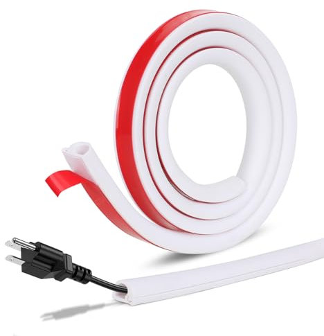 KATIMI PVC Self-adhesive Outdoor Cable Protector, Cuttable Cable Trunking White, Flame Retardant Floor Cable Cover, Double-layer Thickened Wire Cover Trunking for House Office Storehouse (1M)