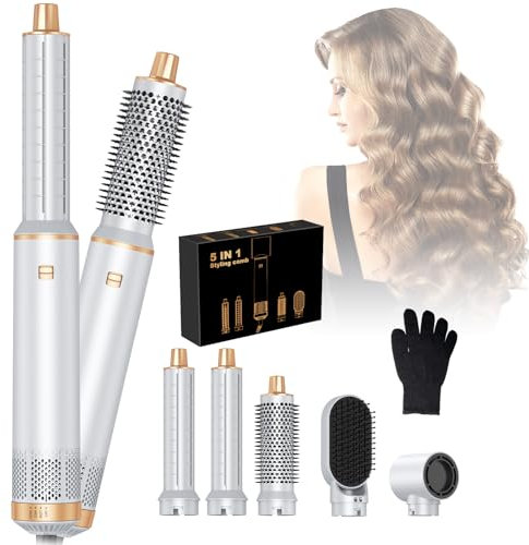 Air Styler 5 in 1, 1000w Hair Dryer Brush,30mm Air Curler, Detachable Multi-Hair Styler Tools for Drying Curling Volumizing Straightening, for Salon Blow-Out Look
