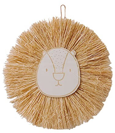 Uqezagpa Nordic Weaving Straw Wall Pendant Cartoon Wood Animal for Head Ornaments