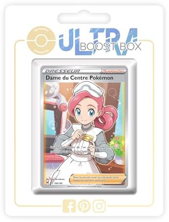 my-booster SWSH04-FR24-UB-185 Dame du Centre Pokémon (Pokémon-Center-Dame) 185/185 Full Art Trainer-Ultraboost X Epée et Bouclier, 4 Voltage Éclatant, Box mit 10 französisch Pokémon-Karten