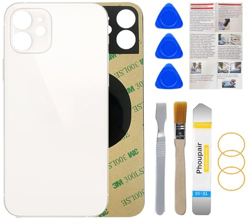 Phoupair Repuesto de cristal trasero compatible con iPhone 12 de 6.1 pulgadas con kit de reparación e instrucciones de instalación (blanco)