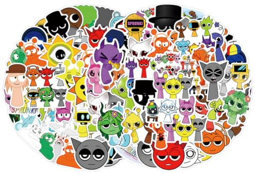 Zhongkaihua Sprunki-Aufkleber, wasserdichte Anime-Aufkleber für Laptops, Wasserflaschen, Gepäck, Schreibtisch, kreative Cartoon-Aufkleber für Teenager, Jungen, Mädchen und Erwachsene, 4–8 cm, 55 Stück
