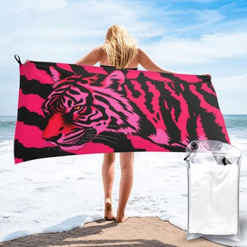 BKTRAVERPT Mikrofaser-Strandtuch mit niedlichem Zebra-Tiger-Leopardenmuster, Rosa, weich, schnell trocknend, super saugfähig, große Badetücher für Schwimmen, Reisen, Fitnessstudio, Yoga, Damen und