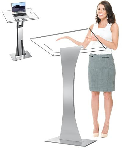 Acrylic Podium Stand with Sturdy Iron Base - 10mm Thick Clear Lectern for Church, Wedding & Classroom, Modern Pulpit with Pen Slot, 60x40x108cm