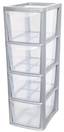 Khanary 4 Drawer Plastic Storage Unit A5 Medium Tower Desktop Organzier Cosmetics Shaving Kit Organizer-Conserving Desk- A5-documents,notebooks,pads,stationery,gadgets,craft- 62Hx19Wx25D