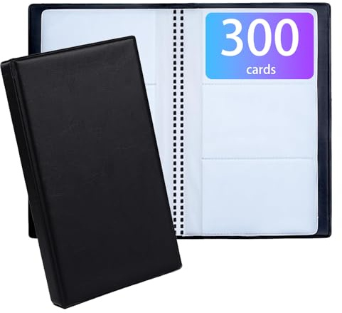 DeJivsin Tarjetero Tarjetas Visita, Ahorra Espacio, para Oficina, Piel Sintética, Tarjetero, Negro, para 300 Tarjetas de Visita
