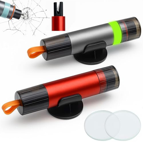 Zyluniy 2 Pezzi di Martello di Sicurezza per Auto, 2 in 1 Rompivetro per Auto, Martello di Sicurezza Multifunzione con Vetro di Prova e piedistalli per Automobili Autobus (Rosso, Grigio)