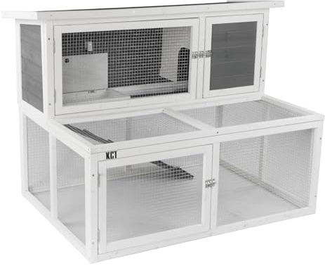 KCT Ancona Grey 4ft Wooden Rabbit Hutch with Extending Run - Outdoor Small Pet House for Guinea Pigs, Bunnies & Ferrets