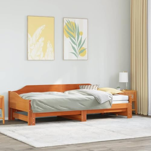 EMYRLXQW Tagesbett mit Ausziehbett ohne Matratze Wachs braun 90x190 cm Einzelbett Massivholz