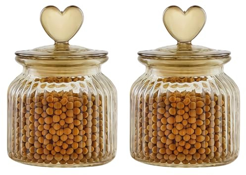 BUERPINKING 2 Stück Candy Bar Gläser, 650 ML Bonbonglas Mit Herzform Versiegeltem Deckel, Vorratsdosen Deko Küche Glasbehälter Aufbewahrungsdose Für Kekse Süßigkeiten Kaffeebohnen