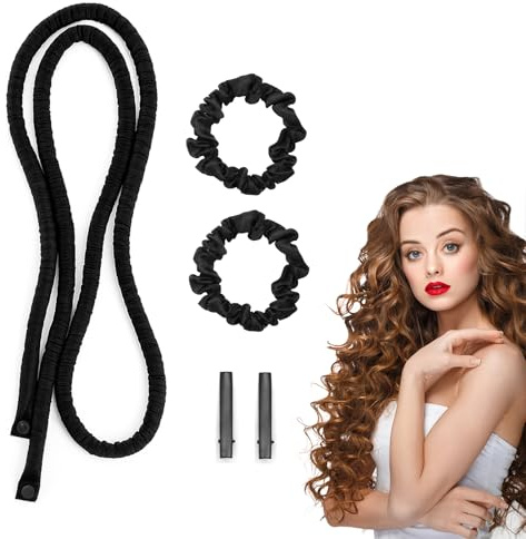 WOKICOR Heatless Lockenstangen Stangen Stirnband, Hitzefreie Lockenwickler Schwarz, Haarband Locken Über Nacht, Locken Ohne Hitze für Schulterlanges & Langes Haar, Heatless Curls Dünn & Dicke Rolle