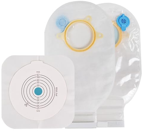 15-Stück Stomabeutel, 2-Teilige Kolostomiebeutel für Die Ileostomie-Stomapflege, 20–57 Mm Passend Zugeschnitten (10 X Stomabeutel + 5 X Flaches Chassis)