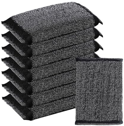 JOYOLA 8-Pack Wire Washing Sponge Scourer, Dual-Sided Scrub Sponges, Steel Wire Cloth Sponge Wipe, Reusable Scrubbing Set for Washing Dishes, Pots, Pans - Black