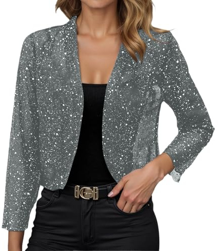 DFEK Bolero Damen Glitzer Cardigan Pailletten Abendjacke Elegante Festliche Pailletten Oberteil Leicht Schulterjacke für Hochzeit Party Festival Langarm Shrug Frauen Kleidung