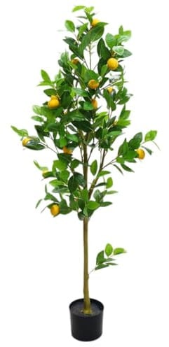 Grande Plante Artificielle Citronnier, 150cm-Fausse Plante Intérieur/Extérieur avec Citron et Feuilles PE,künstliche Plante Vert/Réaliste Arbre Artificiel avec Pot Noir pour Salon, Bureau,Balcon
