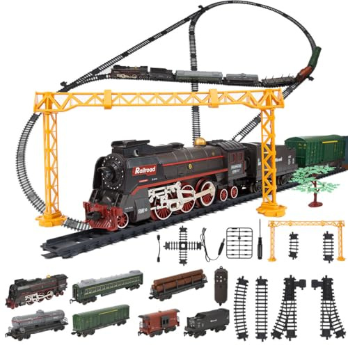 Modelleisenbahnset Für Erwachsene, Vintage-Weihnachtszugmodell Mit Waggon Und Langer Schiene, Dekoration Zu Hause Und Für Hobby-Sammler (Modell 62904B)