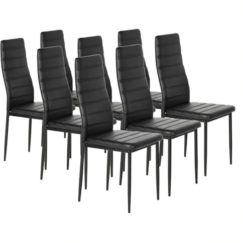 Songvas Lot de 8 Chaises de Salle à Manger, Chaise Cuisine, Chaises de Cuisine Rembourrées avec Dossier Haut, revêtement en Similicuir et Dossier Haut - Testé SGS - 120 kg, Pieds en métal (Noir, 8)