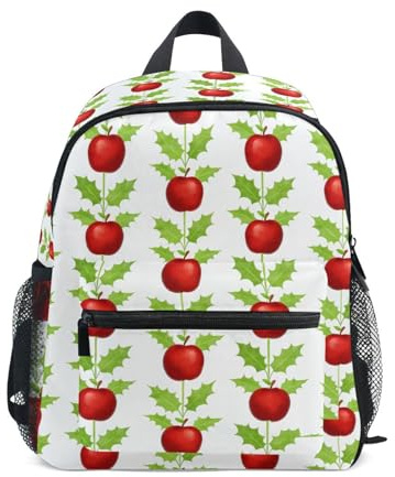 Wudan Red Apples Holly Leaves Kids School Backpacks with Bottle Pockets Preschool Kids Books Bag for Camping M