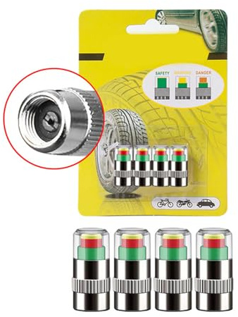 4 PCS Car Tire Pressure Monitor Valve Stem Caps with 3 Colors Sensor Indicator For Air Valve Caps for Cars, Motorcycles And Bikes, Antitheft, Tyre Dust Cover,Tyre Valve Caps